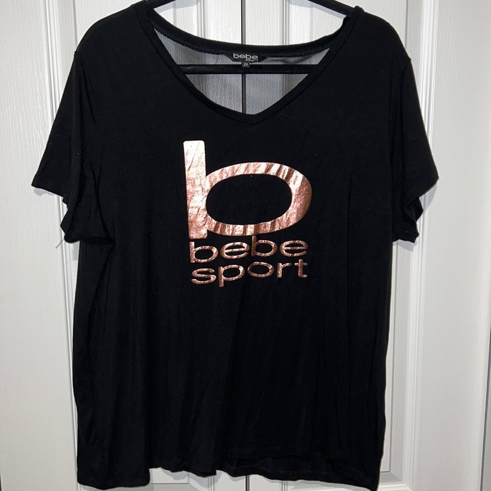Women’s Bebe Sport T-shirt | Black / Mesh / Rose Gold | Size 2X